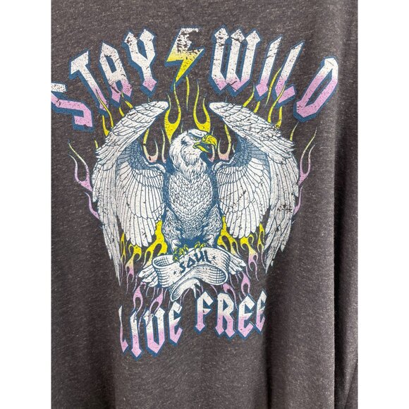 Stay Wild Live Free Graphic Tee By Sew In Love Womens Medium Cotton Blend Gray - Picture 2 of 7